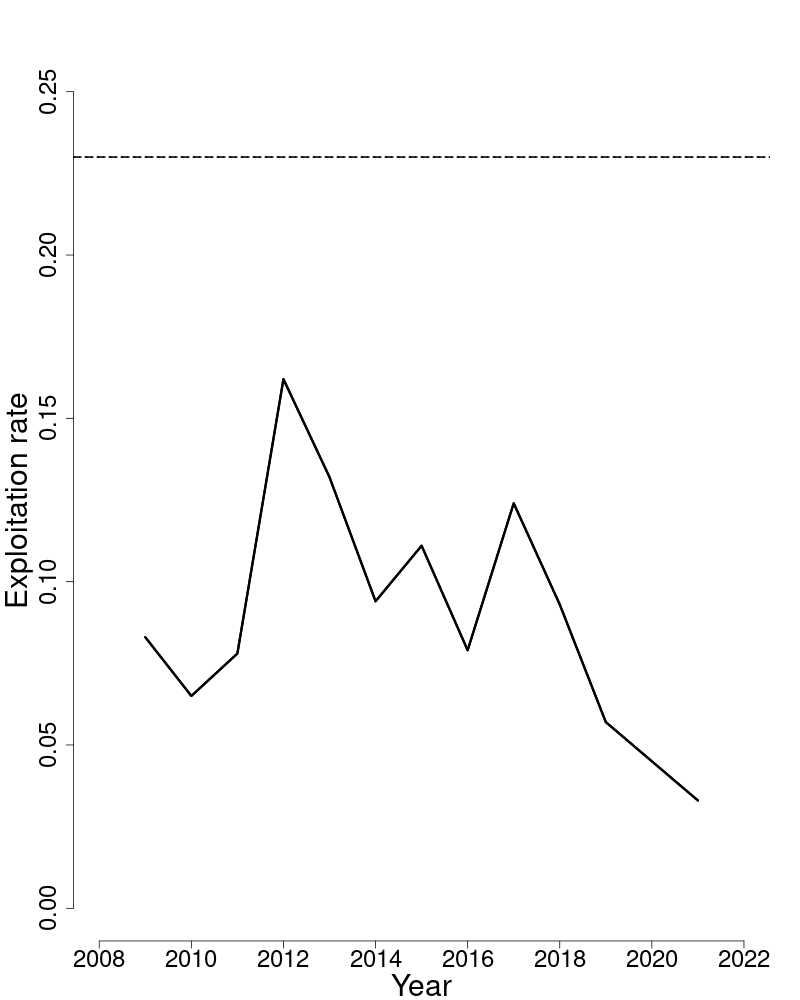 Fully selected fishing mortality trends over time for Gulf of Maine winter flounder. 