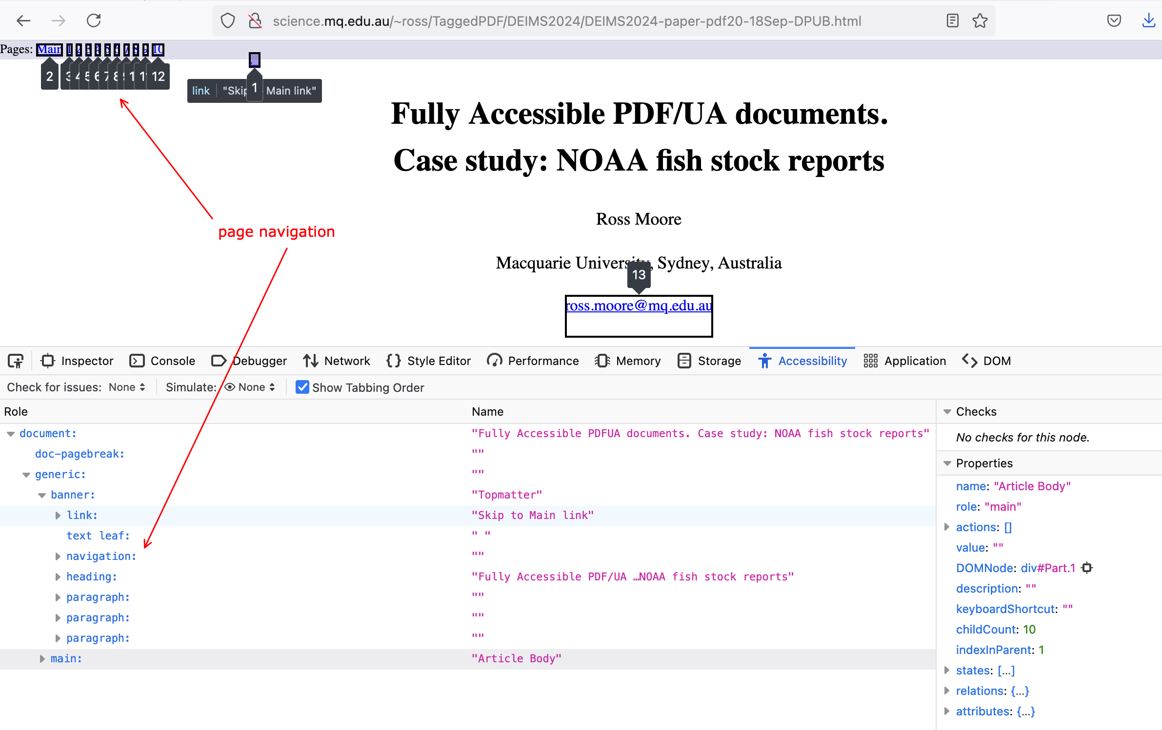 Accessibility Tree in Firefox, with tab-order shown
    for the links at the top of the HTML page.